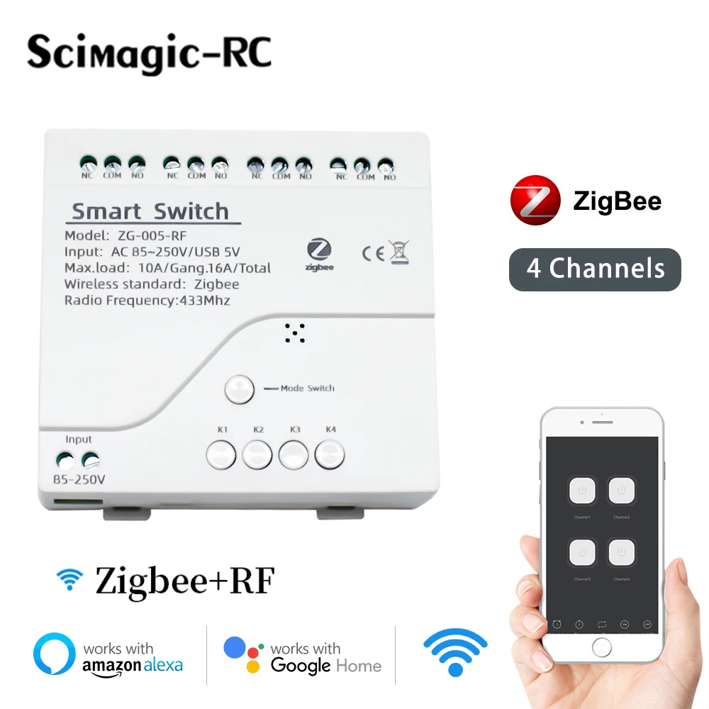 

4CH Zigbee Tuya Wifi Smart Home Motor Controller DC 12V 24V 32V RF433 Remote 4 Channel Inching Pulse Relay for Alexa Google Home
