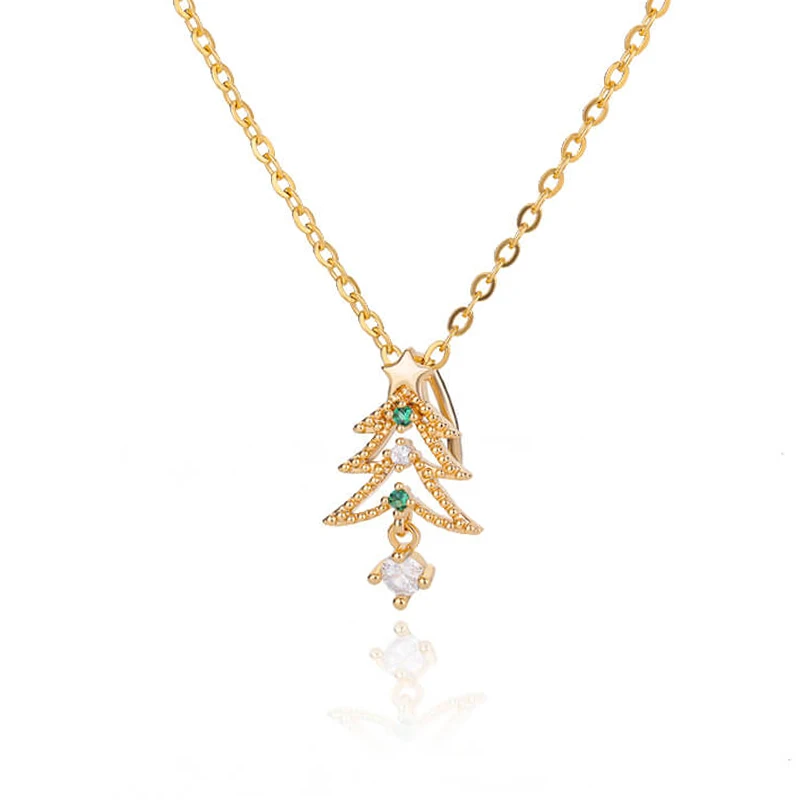 

Zircon Christmas Tree Pendants Necklace for Women Stainless Steel Gold Color Necklace Fashion Wedding Christmas Jewelry Gift