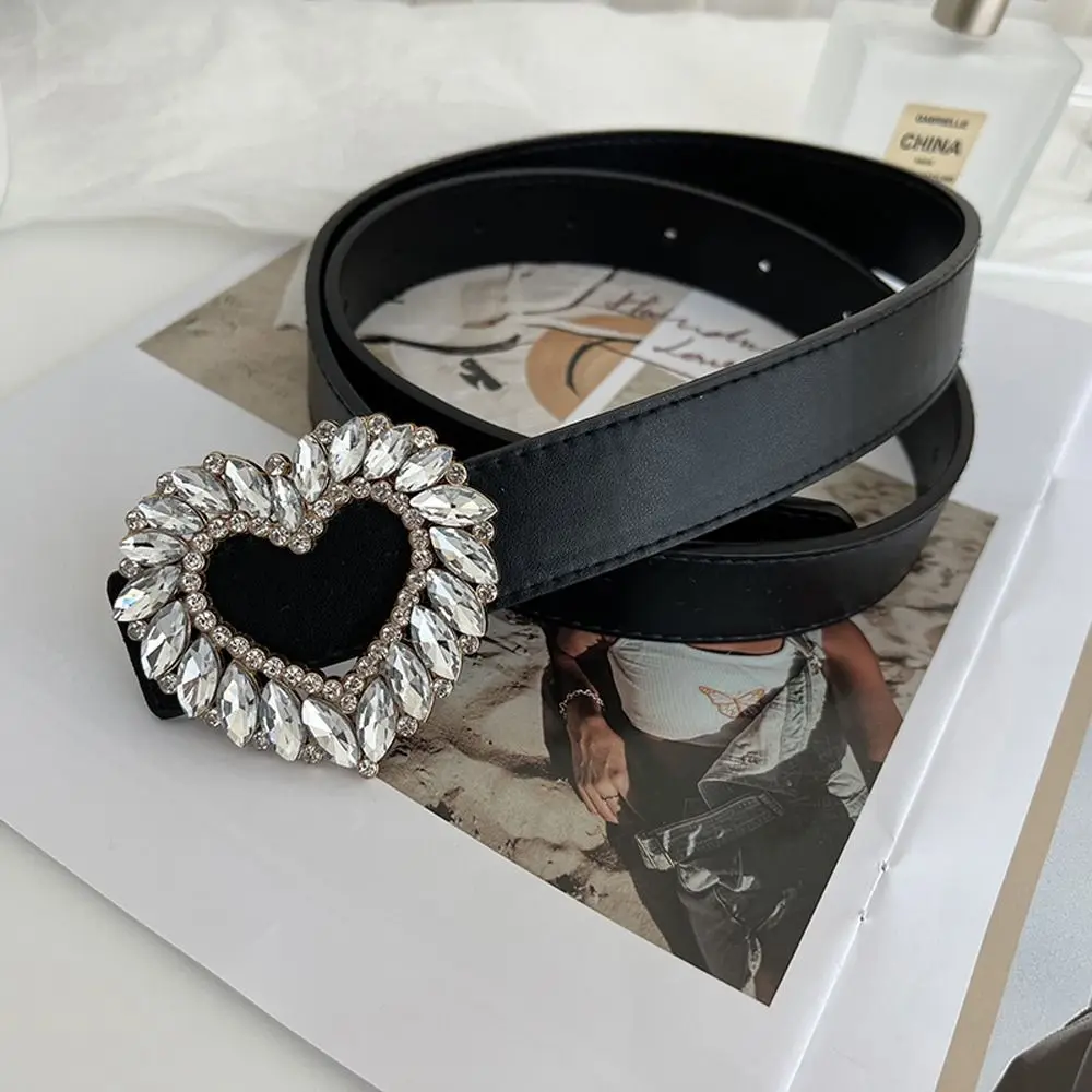 

Buckle Belts Rhinestone PU Leather All-match Dress Waist Belts Crystal Heart Belts Trouser Decoration Women Waistbands