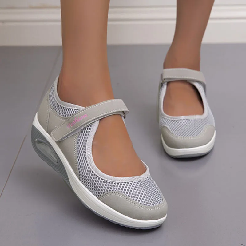 

Cushion Platform Sneakers Women Breathable Mesh Spring Summer Casual Shoes Woman Plus Size 44 Ankle Strap Flats Zapato Mujer