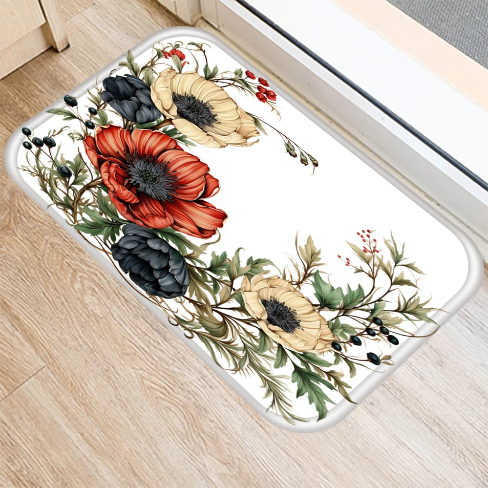 

ZHENHE Plant Flower Pattern Printed Door Mat Non-slip Floor Mat Bathroom Kitchen Entrance Carpet Home Decoration