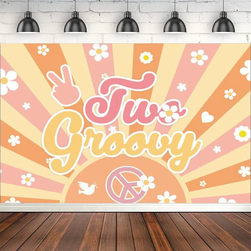 

Photography Backdrop Hippie Boho Girl Daisy Flower Two Groovy Sign 2nd Birthday Party Background Banner Poster Decor Supplies