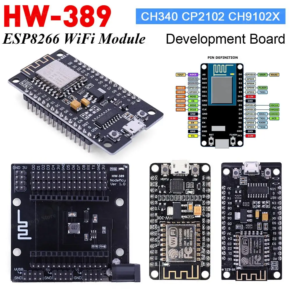 Плата разработки беспроводного модуля ESP8266, программируемая плата модуля с Wi-Fi CH340/CP2102, ESP8266, 1/2 шт.