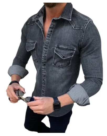 

2022NEW Men's Denim Jacket Long Sleeve Fashion Men's Casual Slim Button Washed Denim Jeans Jacket Black Blue Men's Jackets