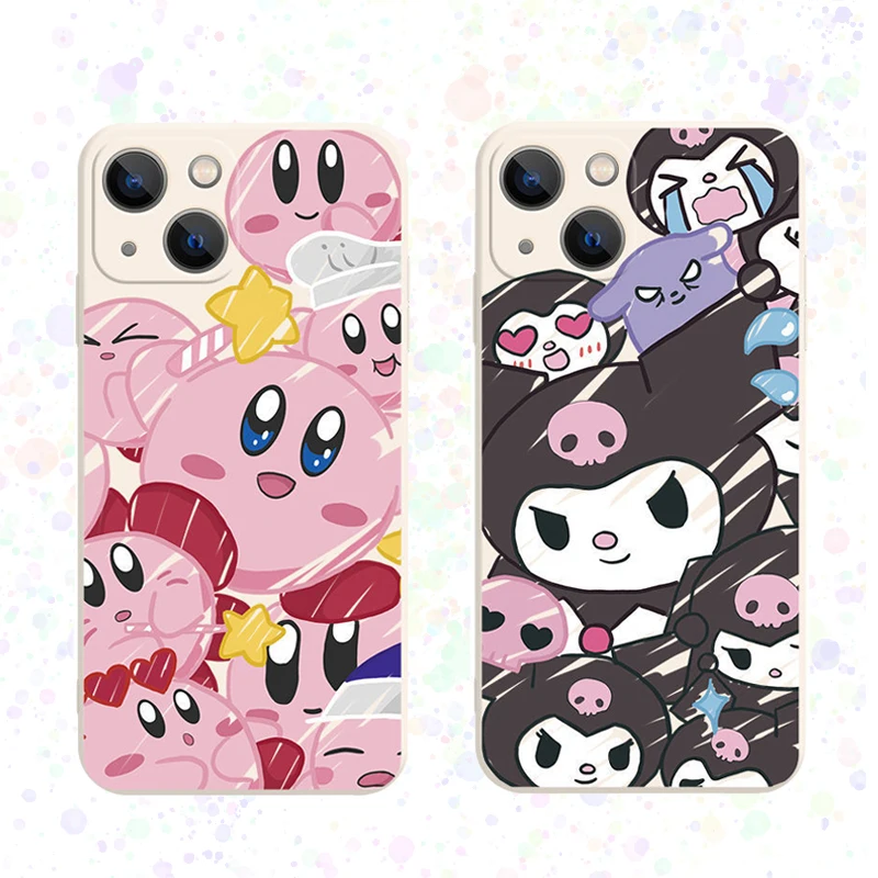 

Новинка милый мультяшный жидкий силиконовый чехол для IPhone со звездами Kirby аниме полноразмерный мягкий чехол Противоскользящий с принтом гр...