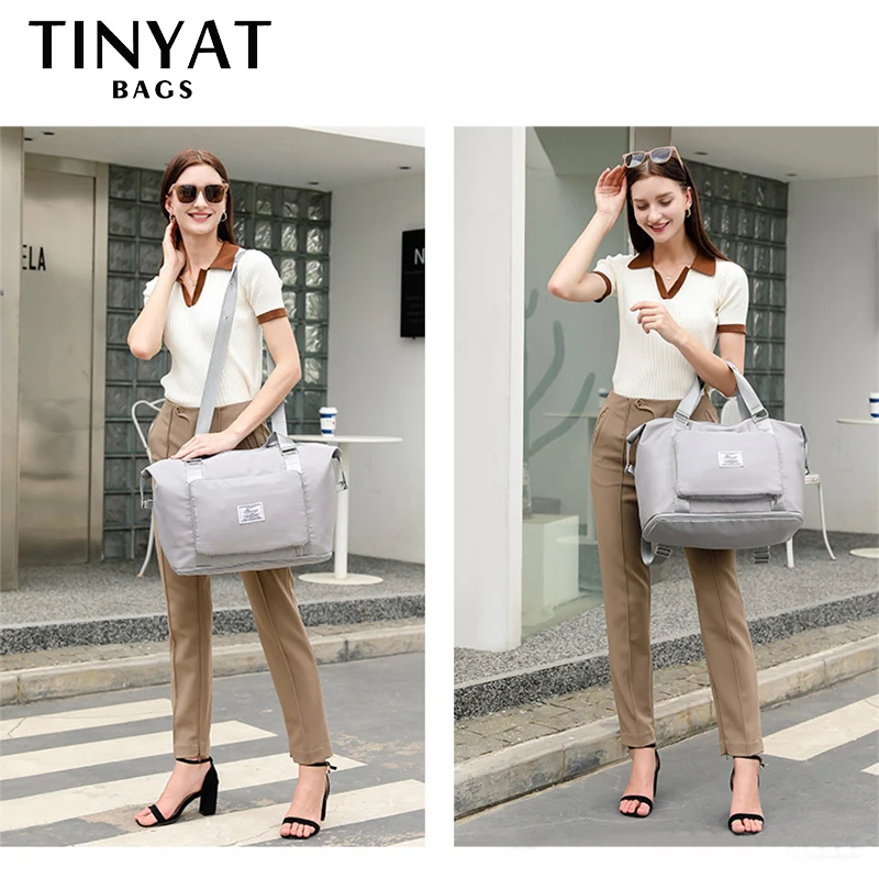 TINYAT Traveling Bags For Ladies Foldable Women Travel Backpack Sports Gym Yoga Waterproof Bag Large Capacity Duffle Handbag