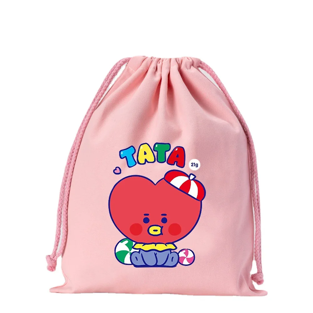 Bt21 Kawaii Аниме Хлопковая Веревочная Сумка-тоут Унисекс Дорожная Сумка Для Хранения