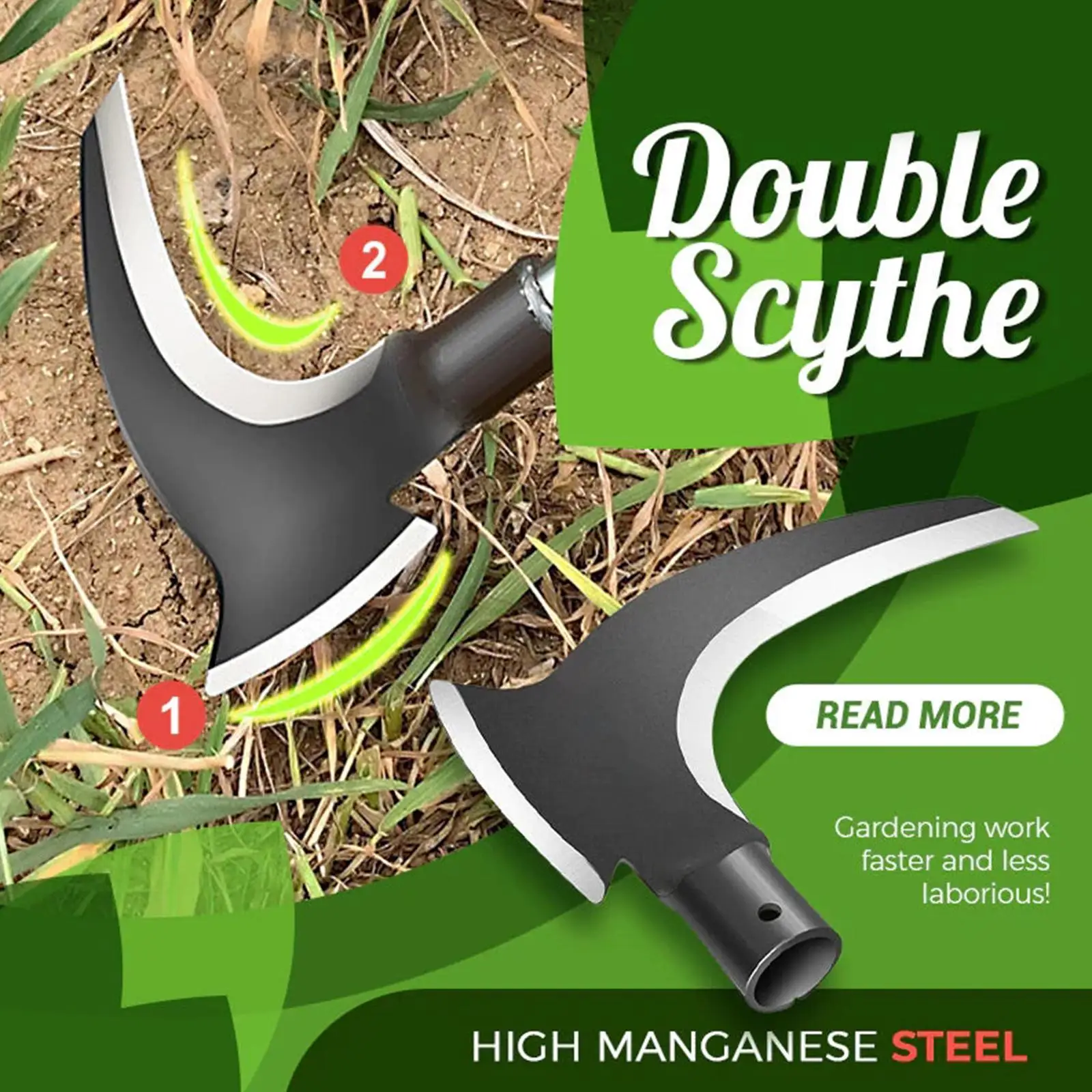 

High Manganese Steel Double Head Sickle Chopping Scythe Axe Wood Chopping Trees Cutting Grass Machete Weeding Agricultural Tool