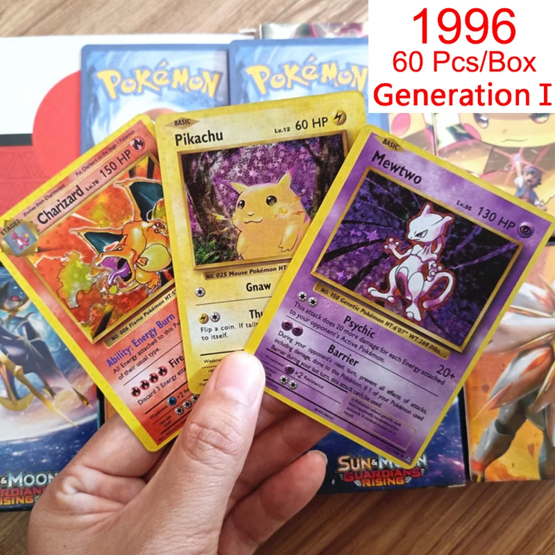 

Pokemon 1996 GenerationⅠEnglish Cards Pikachu Charizard Squirtle Classic Vmax 60Pcs Rare Battle Game Collection Cards Kids Gifts
