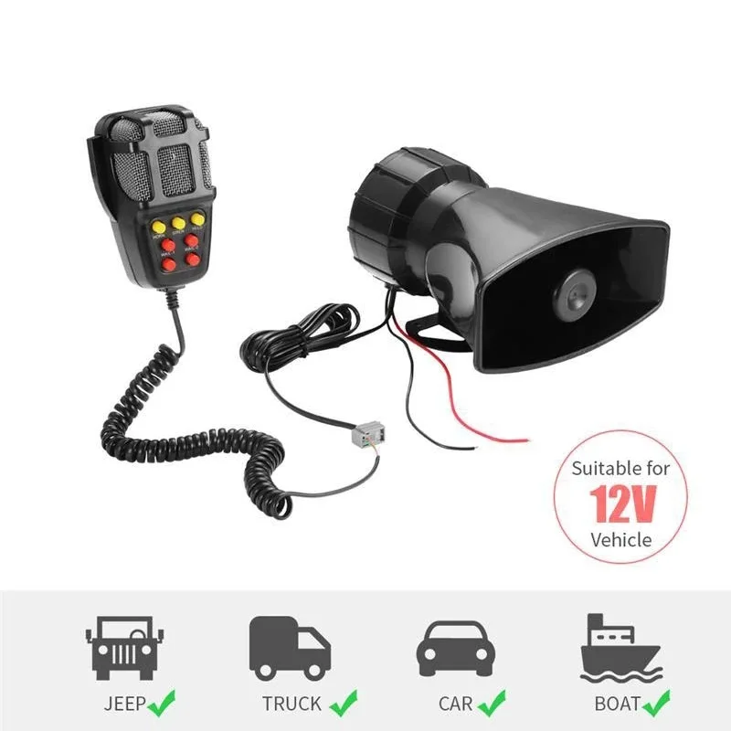 

Car alarm horn square mouth 7 tone 12V recording shouting megaphone horn