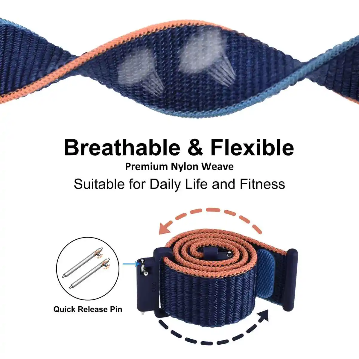 WOCCI Nylon Sport Loop Strap 18mm 20mm 22mm Watch Band for Men Women Smartwatch Bracelet with Hook and Loop Fastener Watchband