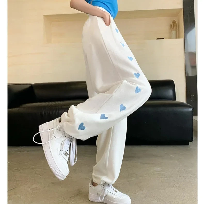 2022 Spring And Autumn Hot Girls Street Style Printed Love Sweatpants Women's Thin High Waist Elastic Waist Guards Casual Loose