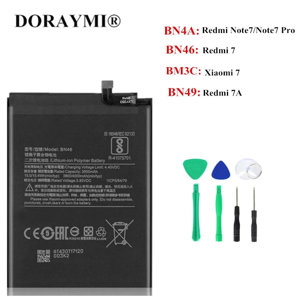 

New Original BN46 BN4A BN49 BM3C Battery for Xiaomi Mi 7 Redmi 7 7A Note7 Pro Batteries Replacement Phone Bateria With Tools