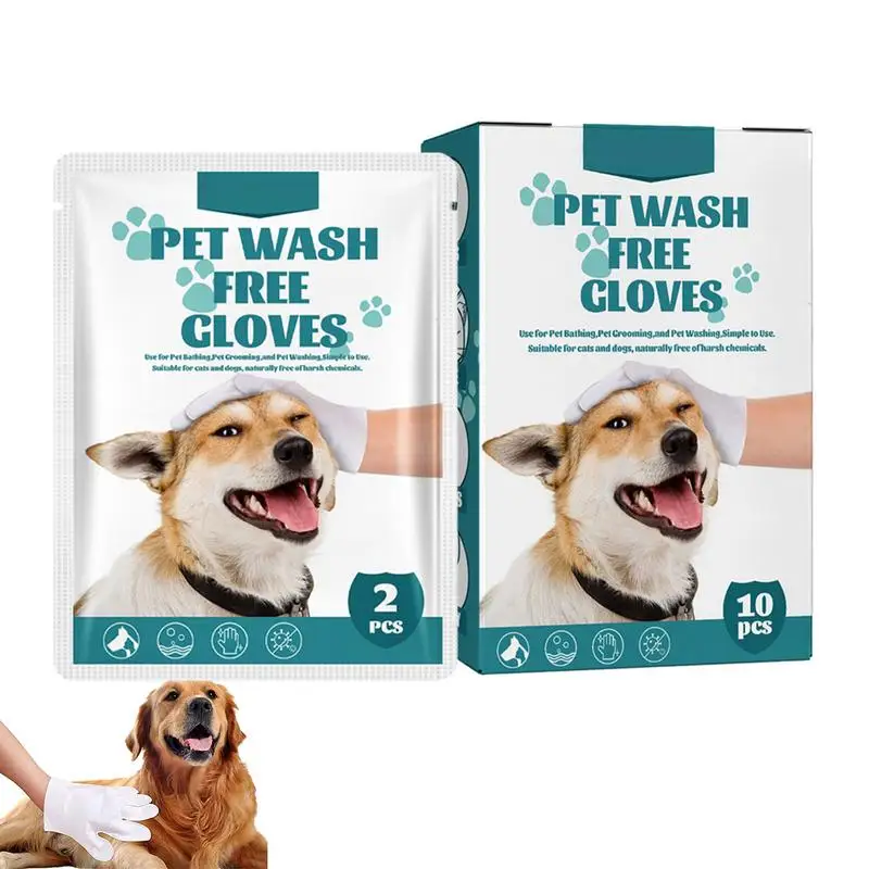 

Pet Washing Gloves Soft Dog No Rinse Wipe Gloves 10pcs Pet Glove Bath Smell Cleaning Decontamination Care Hands-Free Prevent Bad
