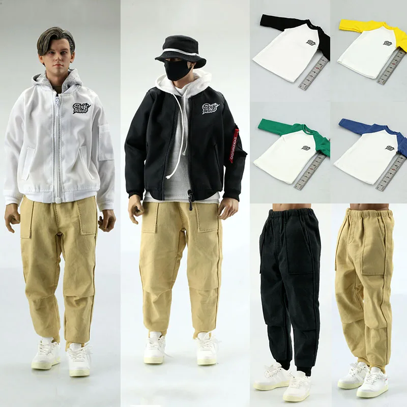 

1/6 Scale Male Soldier Casual Printed Hooded Jacket Coat Splicing T-Shirt Cargo Pants Clothes Model for 12'' Action Figures Body