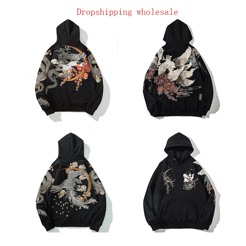 

Hop Hoodies Pullover Aolamegs Sweatshirt Hip Street Harajuku Wholesale High Embroidery Hooded Dragon Chinese Link Men's