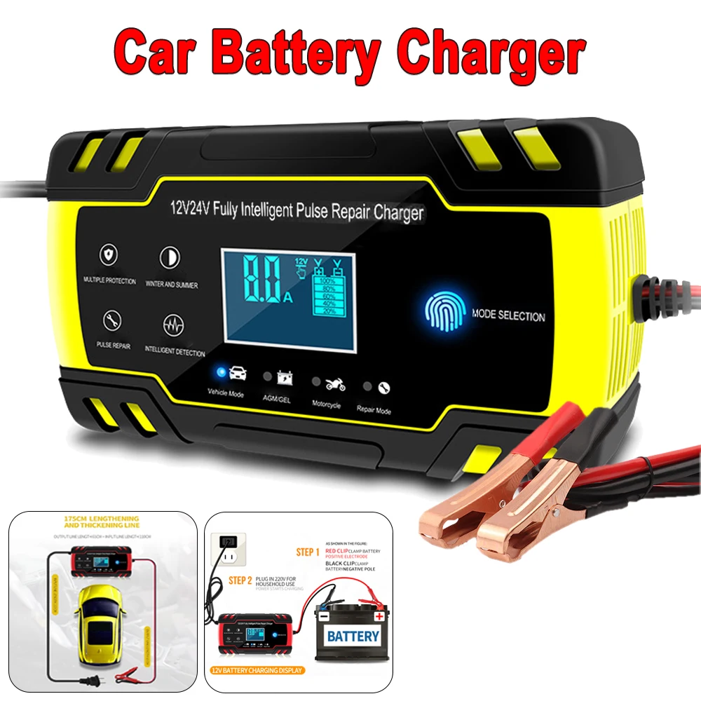 

Зарядное устройство для автомобильного аккумулятора, 12-24 В, 8 а, с ЖК-дисплеем