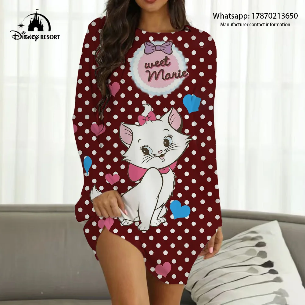

Disney Mary the cat cartoon 3d printing loose women's home wear autumn fashion casual boho dress 2022 new women's clothing