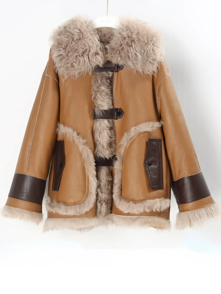

genuine Luxury brand 2023 New Fashion Real Natural Wool Winter Jacket Women Coat Double-faced Fur Genuine Leather Warm Locomotiv