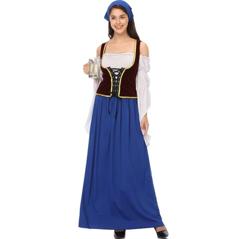 Classic Bavarian Women Oktoberfest Dirndl Costume Wench Maid Clubwear Cosplay Carnival Halloween Fancy Party Dress