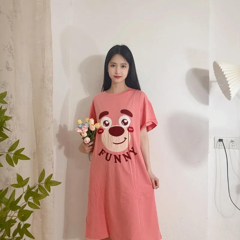 Розовая пижама с клубничным медведем летняя Disney круглым вырезом и короткими