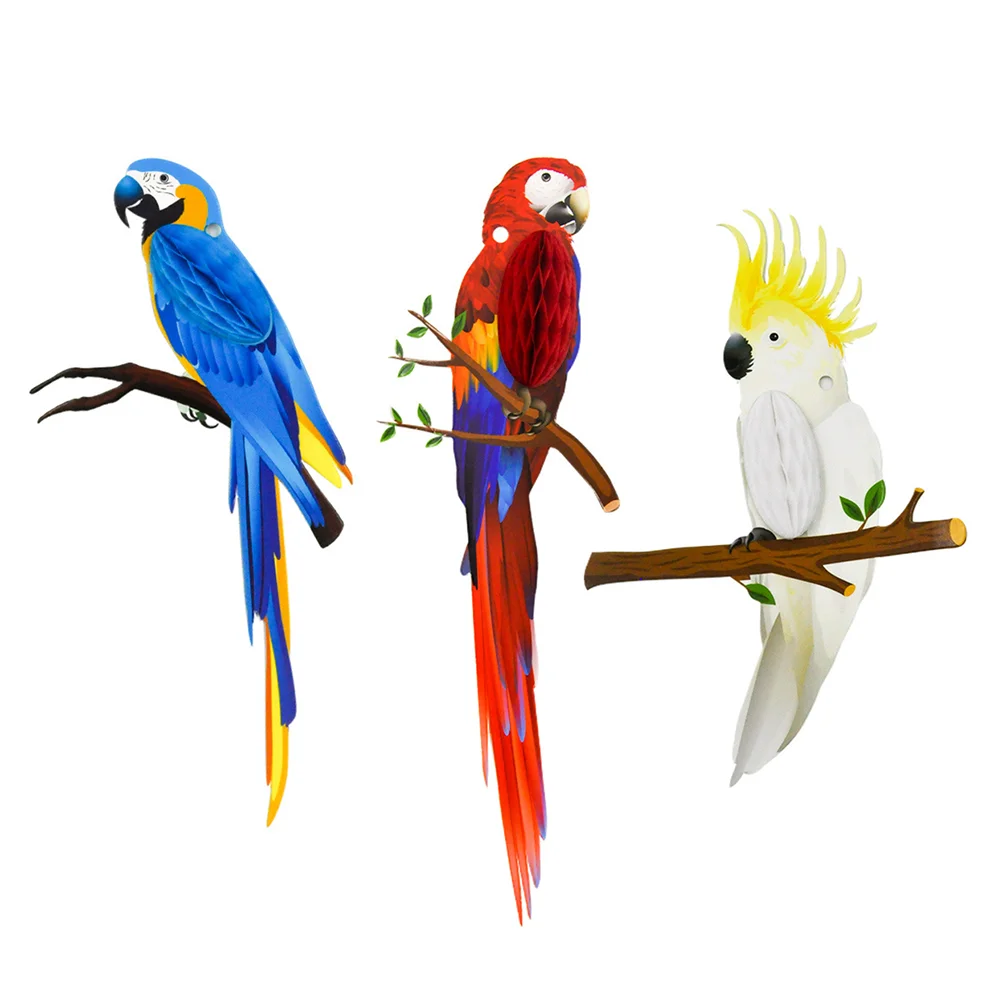 

3pcs Tropical Birds Hanging Parrot Paper Honeycomb Decorations Party Supplies