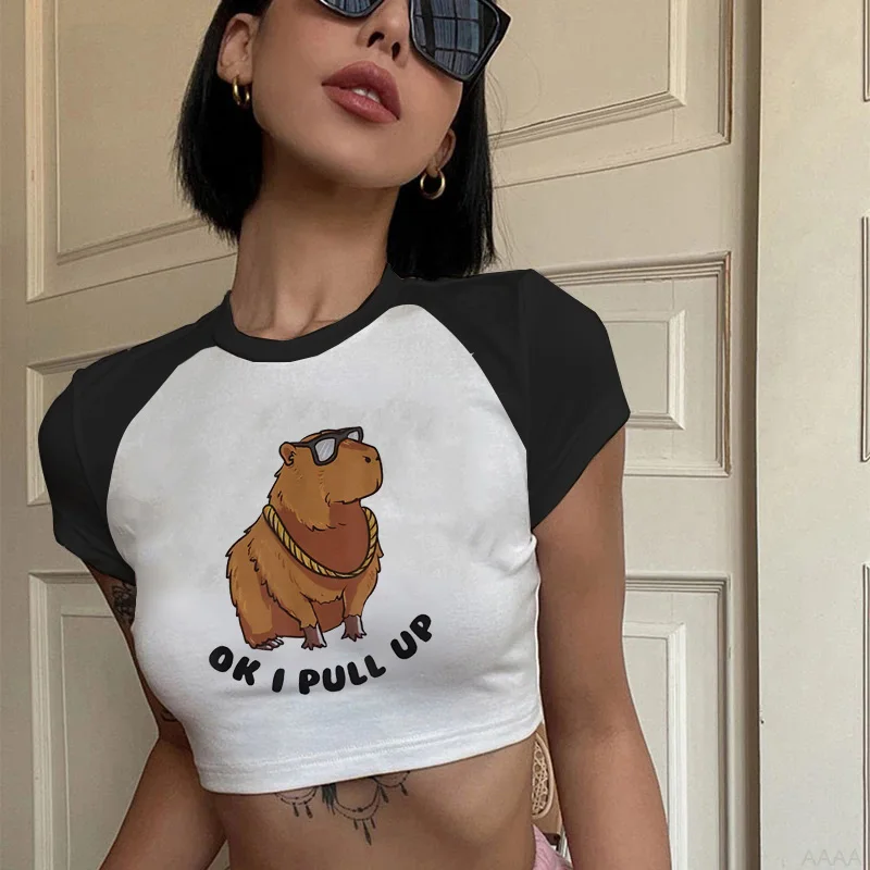 Милая одежда капибара футболка Женские винтажные футболки повседневные