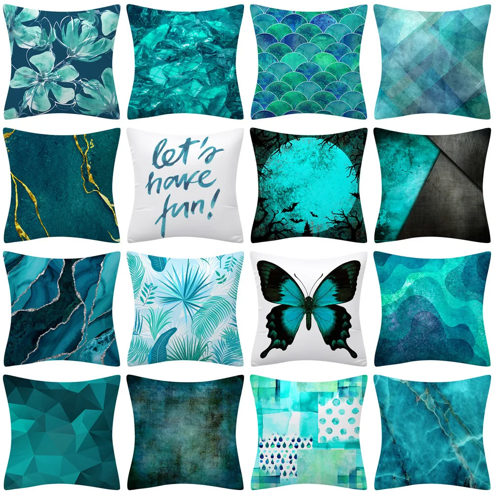 

Teal Blue Green Geometric Pillow Cover Sofa Cushion Bed Butterfly Pillow Cover Home Decoration Car Cushion Pillow Cover