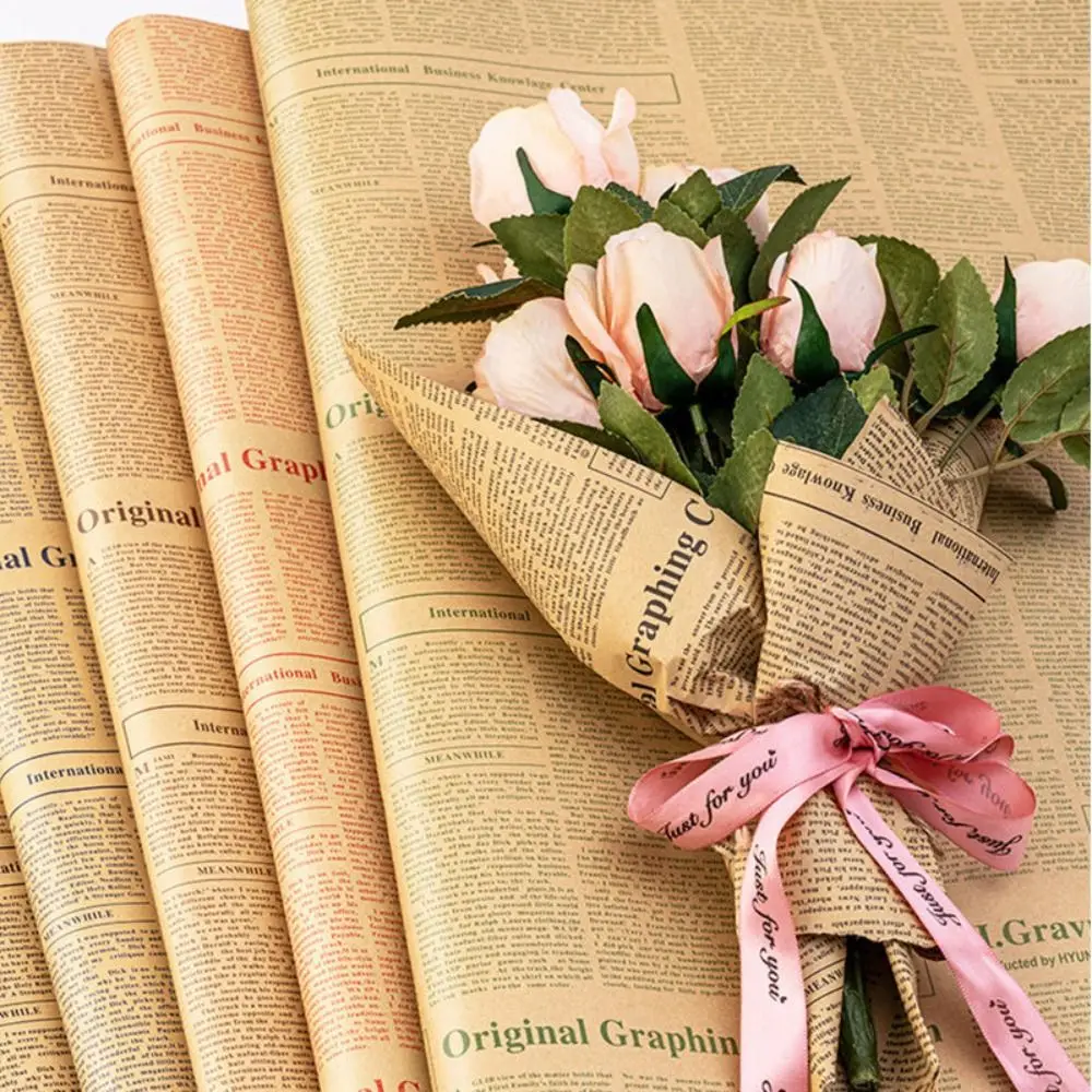 

Retro English Newspaper Kraft Tissue Paper Flower Bouquet Gifts Wrapping Valentine Day Wedding Florist DIY Flowers Material