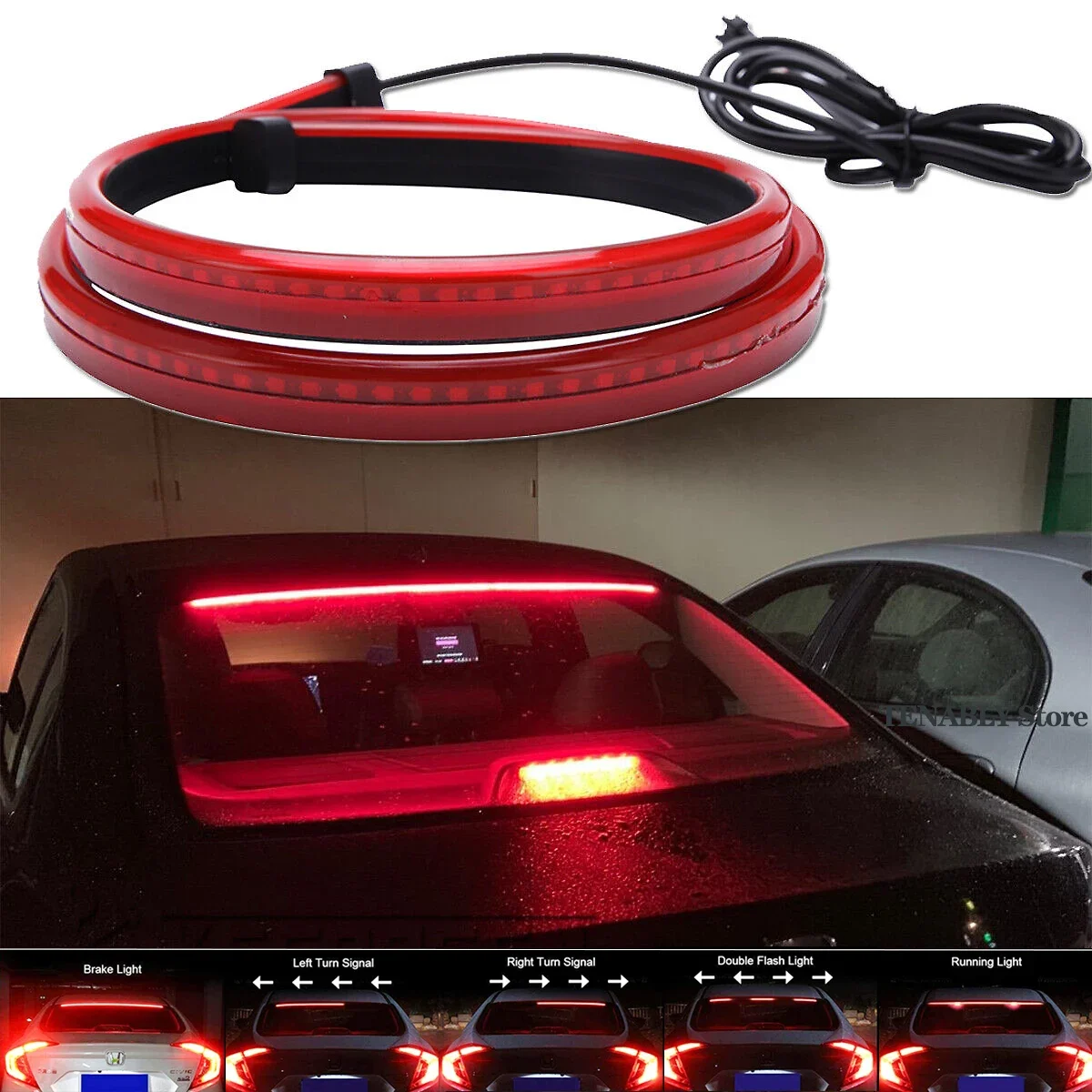 

Автомобильный светодиодный задний стоп-сигнал, полоса высокого крепления, стоп-сигнал, указатель поворота, автоматическое предупреждение о ходе, задний фонарь DRL 90 см 100 см 12 В