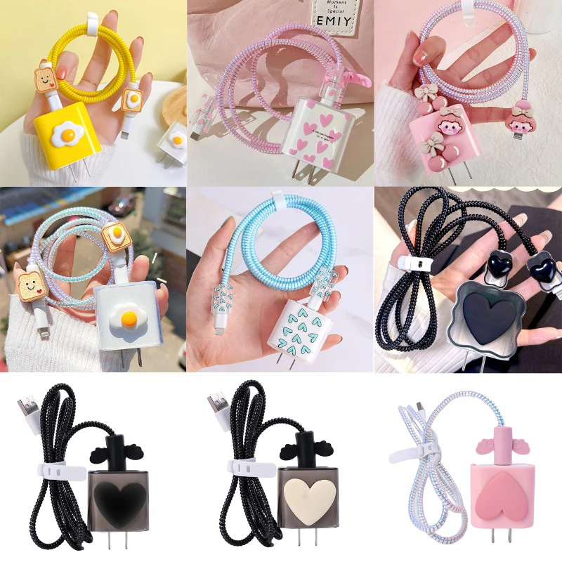

For Apple Iphone 18/20w Charger Case Data Cable Protectors Charger Head Shell Cartoon Cute Phone Power Adapter Protective Sleeve
