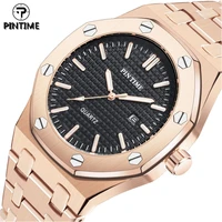 pintime men luxury wristwatch casual mens business watch quartz movement stainless steel male watches clock for man reloj hombre