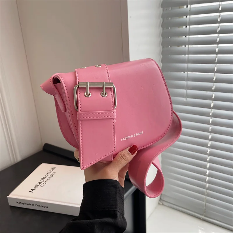 

Luxury Designer Saddle Shoulder Side Bags for Women 2023 Trend Candy Color Leather Small Crossbody Bag Female Handbags
