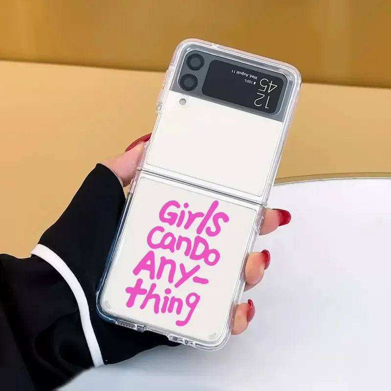 Складной чехол INS Girls Can Do Anything Words для Samsung Galaxy Z Flip 5 ZFlip 6 прозрачный 4 3 Fundas Shell