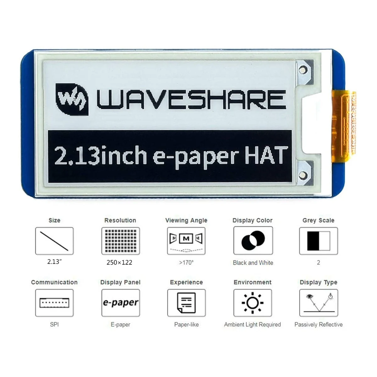 Waveshare 2 13 дюймовый E-Ink дисплей шляпа черный белый двухцветный 250X122 пикселя E-Paper