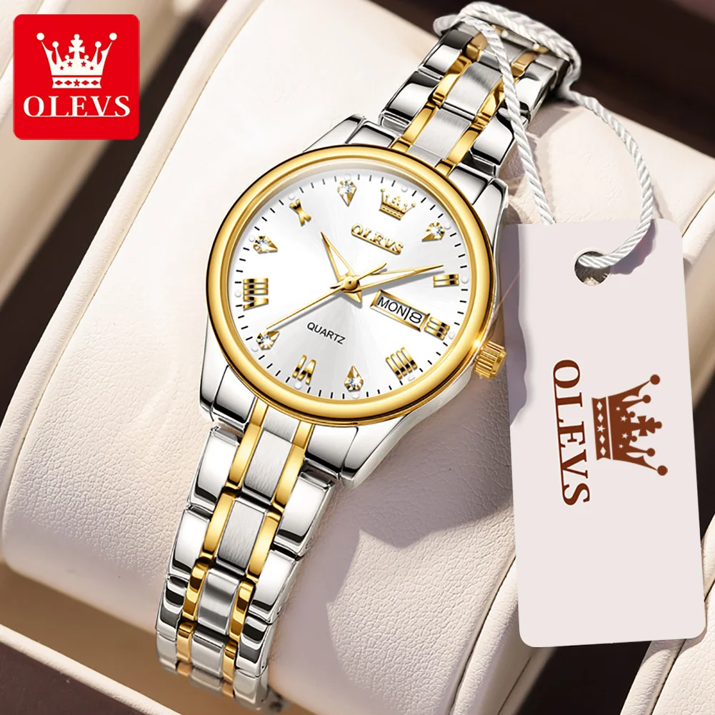 OLEVS Fashion Waterproof Watch for Women Quartz Stainless Steel Strap Diamond-encrusted Trendy High Quality Women Wristwatches enlarge