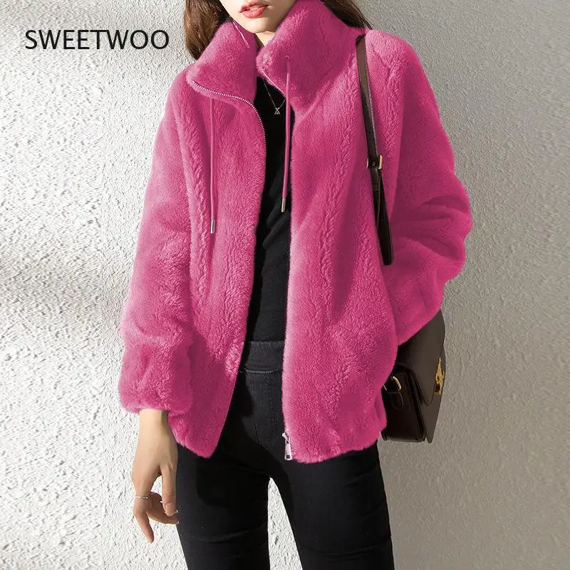 

Coat Women Short Thickened Coat Women&#39s Short Stand Collar Fashion Double-sided Velvet Coat Fur Coat Winter Coat Women