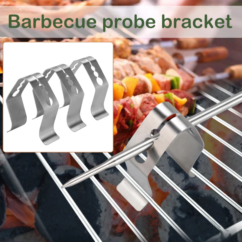 

New 6pcs/pack Three-hole Barbecue Probe Clip Stainless Steel Grill Clip Thermometer Probe Clip Holder Accessories Barbecue Clip