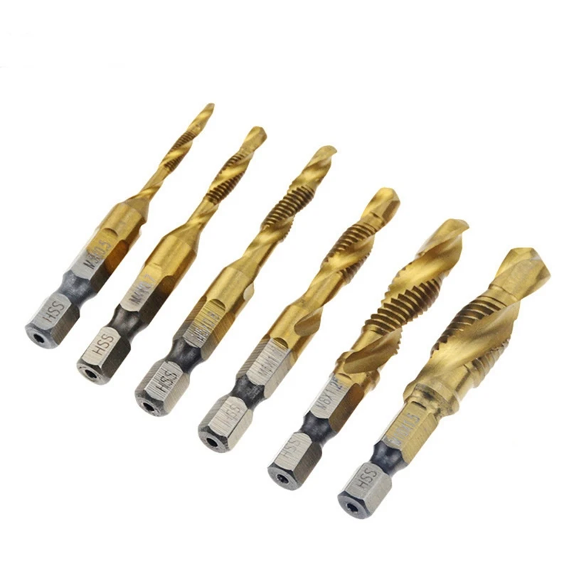 

12Pcs Hex Handle Titanium Plated Screw Machine Compound Tap For Metal Steel Wood