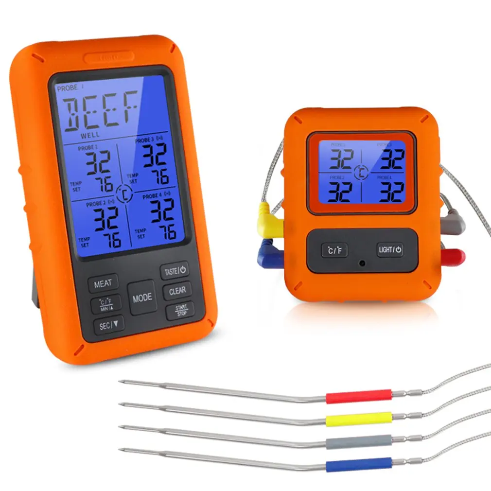 

Кухонный Термометр с таймером, беспроводной цифровой прибор для измерения температуры мяса, гриля, духовки, барбекю, 2-4 щупа, дистанционное ...
