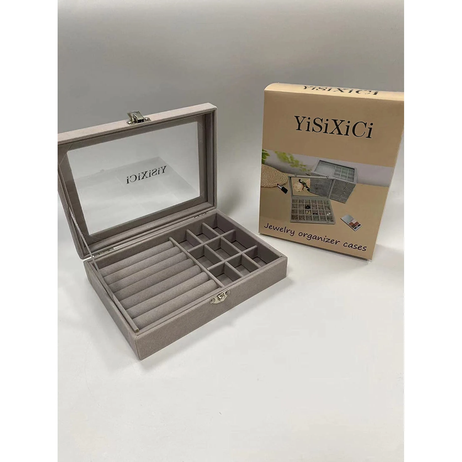 

Шкатулки для ювелирных изделий YiSiXiCi, шкатулка для хранения стеклянных колец, органайзер для серег серого цвета