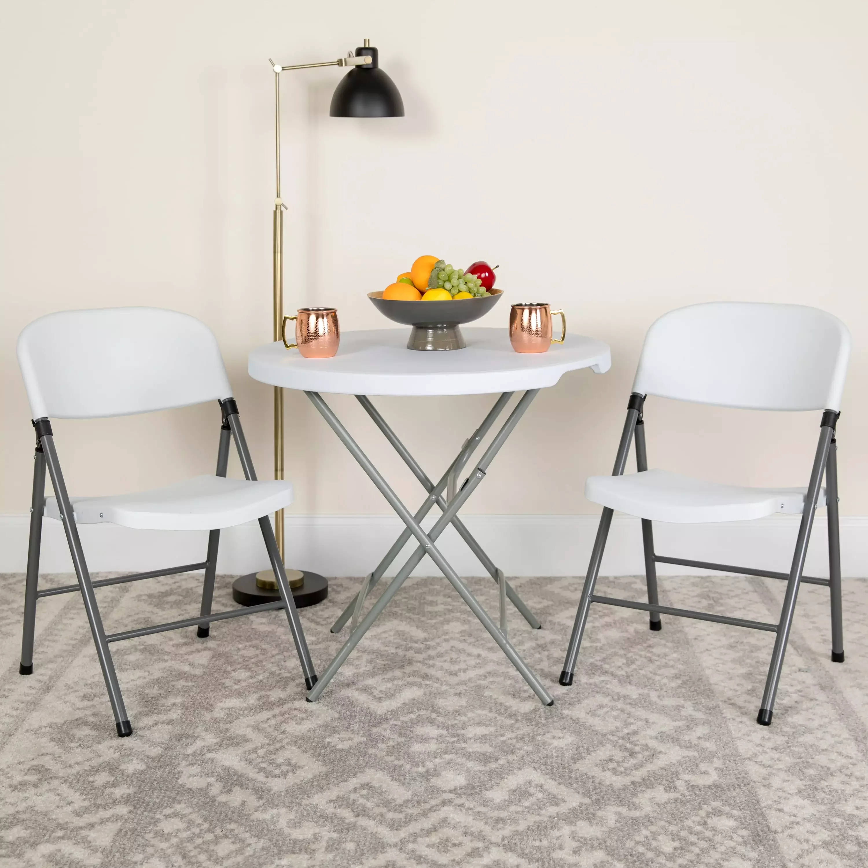 2 Pack Series 330 lb. Capacity Granite White Plastic Folding Chair with Charcoal Frame