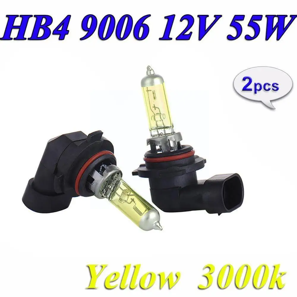 

New 2pcs Hb4 9006 Yellow 12v 55w P22d 3000k Halogen Light Bulbs Glass Auto Source Bright Lamps Headlights Car Super Automob G1m9