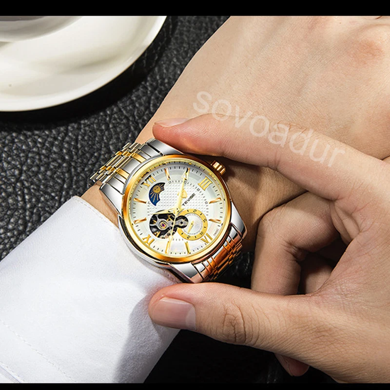 Tourbillon автоматические механические часы для мужчин Moon Phase Мужские деловые