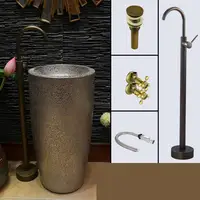 Retro Integrated Column Basin Bathroom Ceramic Basin Vertical Hand Basin art gold and silver Washbasin pedestal basin