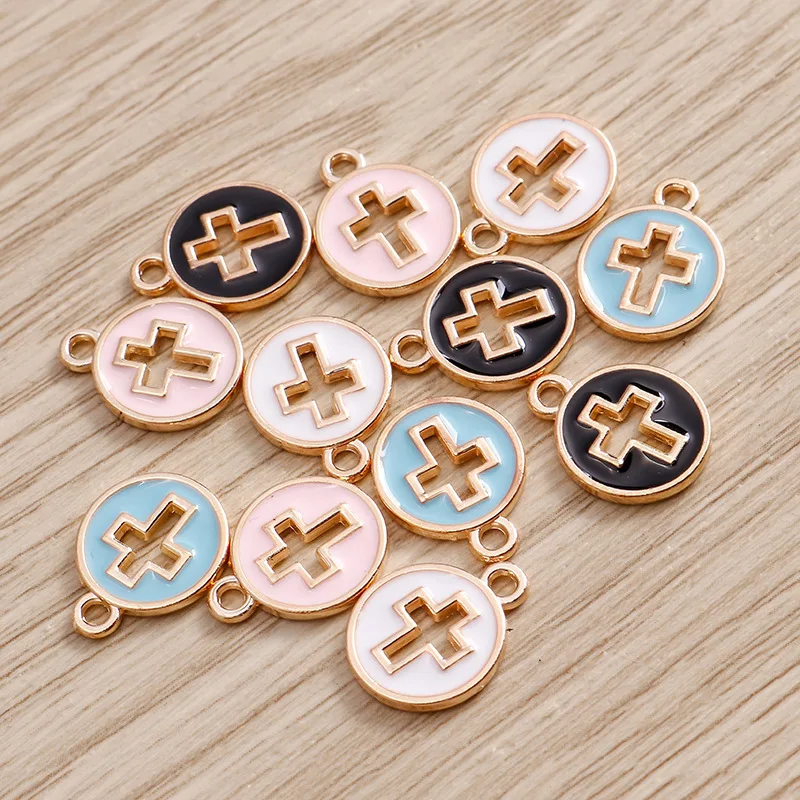 

10/pack Enamel Hollow Out Round Cross Shape Charms For Jewelry Making Supplies DIY Earrings Bracelets Necklaces Accessories