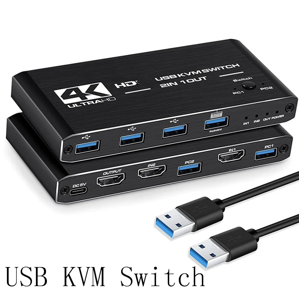 

USB2.0 Kvm Switch 4K 60Hz Switcher Voor Laptop/Pc Toetsenbord Muis Printer 2Pc Sharing 1 Display screen 2X1 HDMI2.0 Switcher