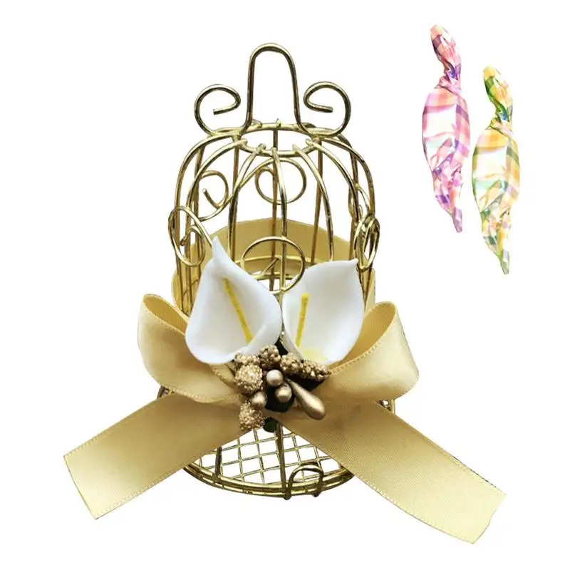 

Wedding Candy Box Metal Wire Bird Cage Golden Candy Boxes Luxury Party Wedding Favor Ribbon Candy Boxes Gift Box