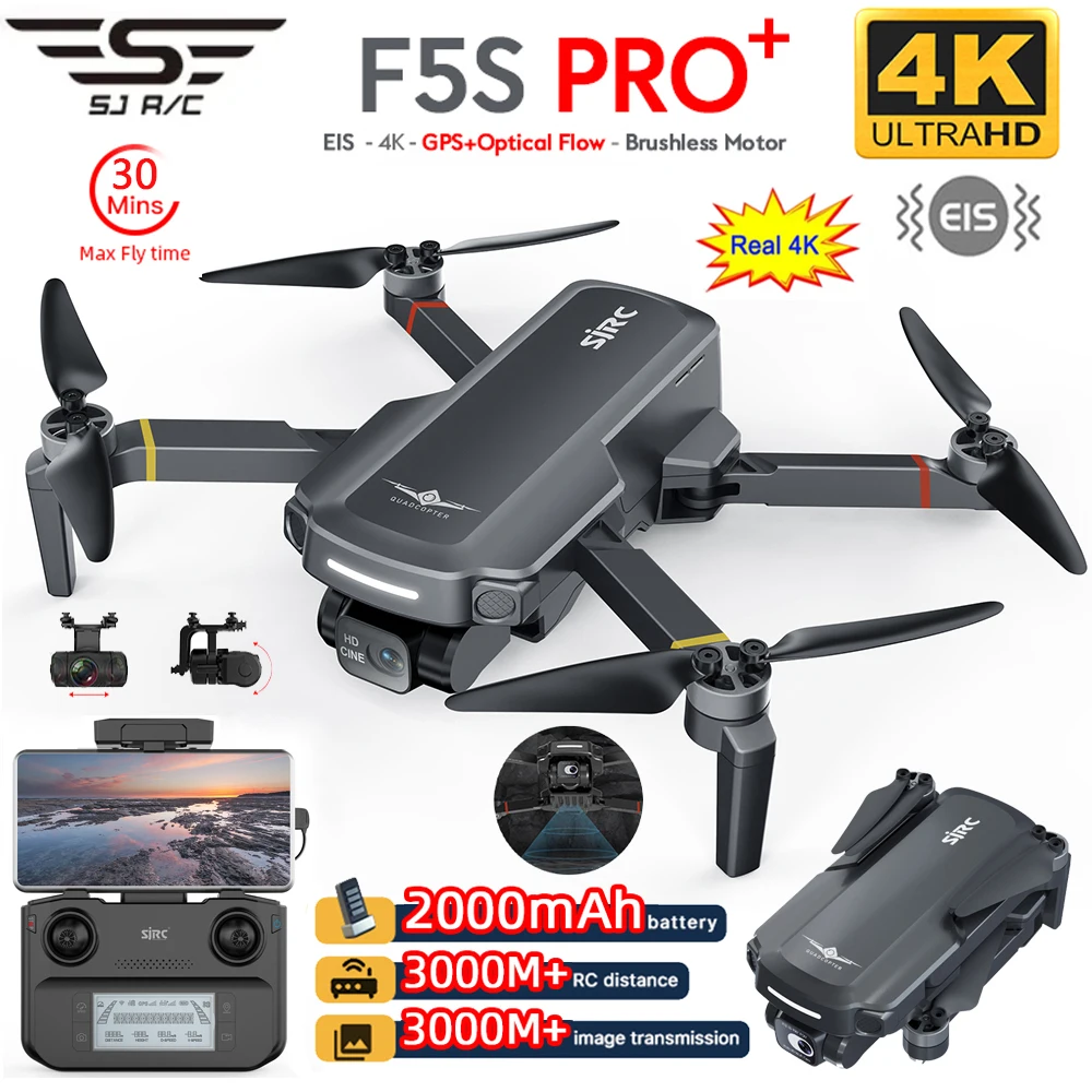 

SJRC F5s PRO+ GPS Drone With Camera HD 4K Professional Drones EIS Brushless Motor 5G FPV Dron 3KM Distance RC Quadcopter VS F22S