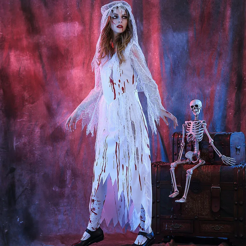 

2022 Halloween Cosplay Costume Bloody Ghost Bride Costumes Masquerade Ghost Festival Dress Party Stage Performance Clothes Set